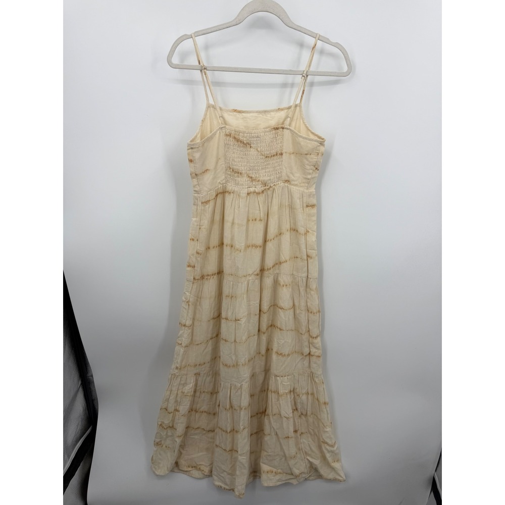 Gap SQNK Tiered Maxi Dress Womens 2 Neutral Tie Dye Boho Smocked Back